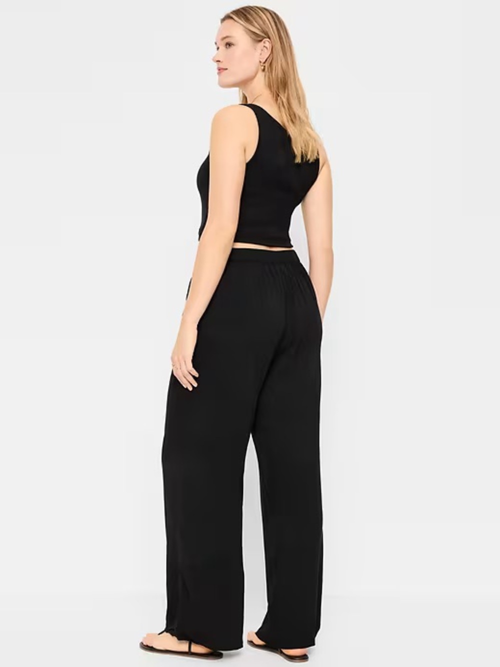 LT Old Navy High Waisted Playa Wide Leg Pants Black Large Tall - Picture 2 of 11